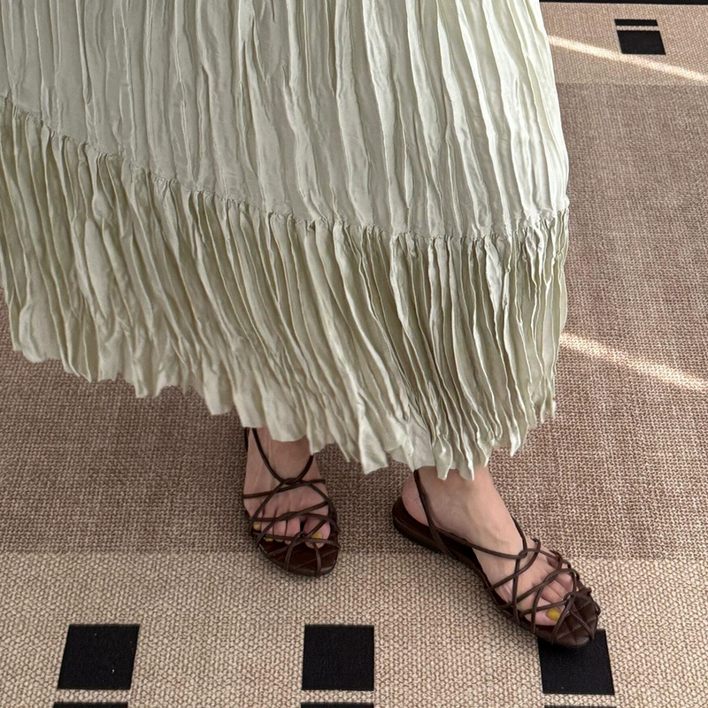 Retro woven summer universal sandals, french style, thin strap