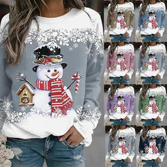 2024 クリスマスラウンドネックスウェットシャツ女性用かわいい雪だるま 3D トップス服アマゾンヨーロッパとアメリカの服