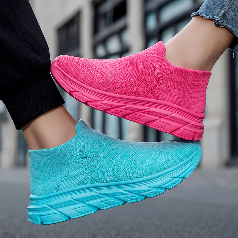 Casual Extra-Large Size Couple's Sock Shoes with Mesh Surface, Comfortable and Breathable, Summer Slip-On Fly-Knit Shoes, Cross-Border Foreign Trade Wholesale
