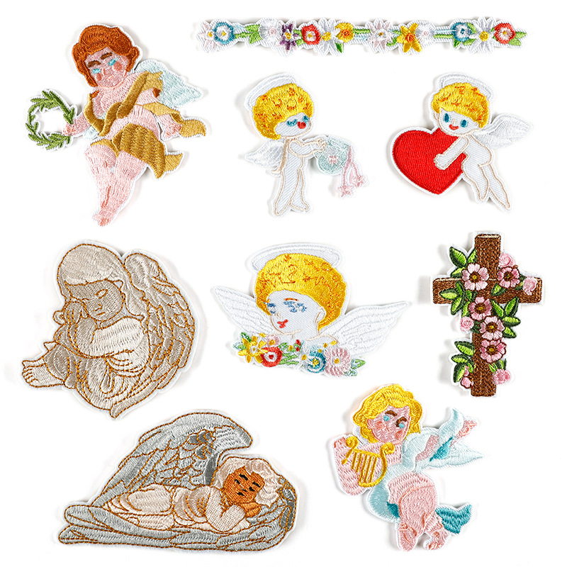 电脑绣花标天使刺绣贴服装辅料配饰跨境货源绣标补丁贴手账布贴