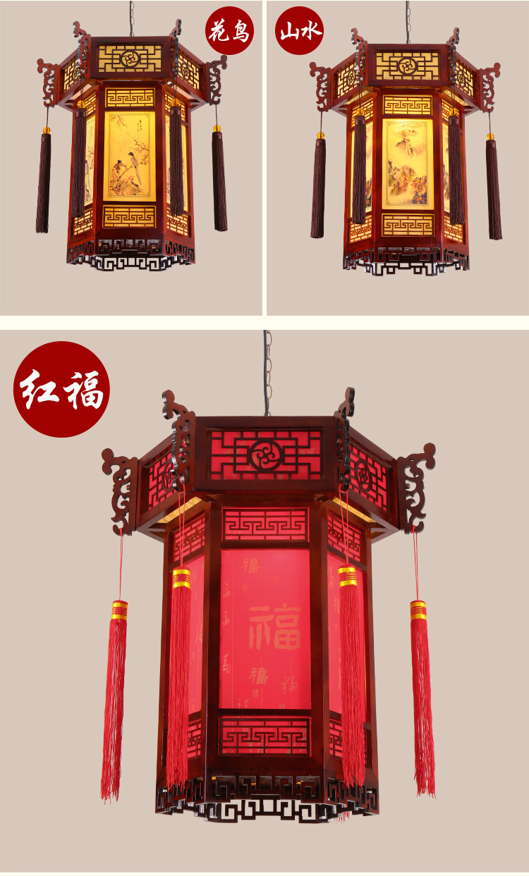 中式仿古实木宫灯羊皮宫廷吊灯复古建筑酒店寺庙长廊亭子六角灯笼-阿里巴巴