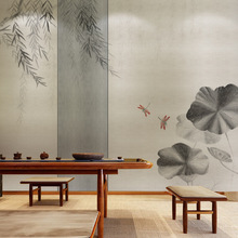 新中式中国风古典荷花壁纸客厅沙发茶室背景墙纸壁画简约素雅墙布