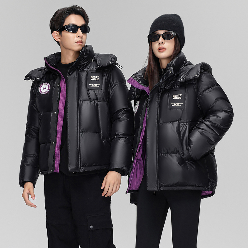 Women's Clothing loose hooded winter coats jacket men and women short winter couple thick contrast color cotton jacket_voghion.com