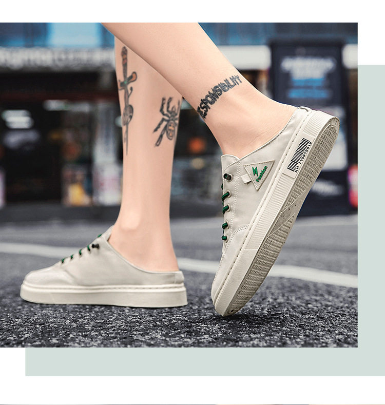Dép nửa gót không gót nam vải canvas thoáng khí, quai ngang buộc dây, gót thấp 1–3 cm — lạc đà trắng, màu be, màu xám trắng, màu đen chi tiết 13