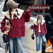 女童加绒加厚外套2025年秋冬新款中大童大口袋翻领夹克衫保暖棉衣