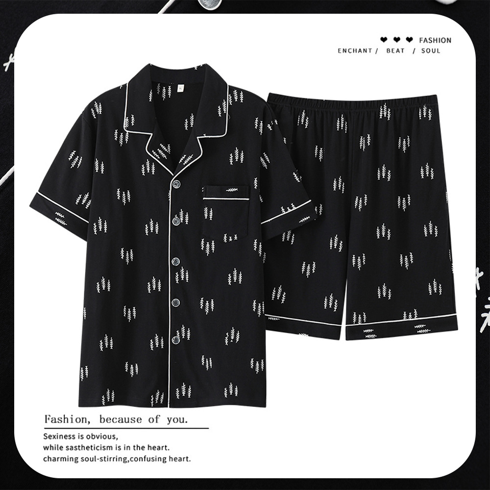 Summer Men's Pajamas Are Comfortable, Summer Cotton Short-Sleeved Shorts, Large Size, Casual Home Clothes for Teenagers and Boys
