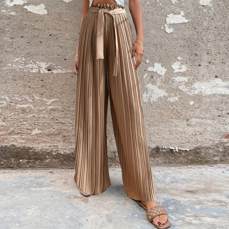 Casual Solid Color Polyester Full Length Belt Wide Leg Pants display picture 2