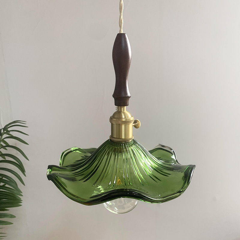 Nórdico simple japonés retro restaurante pasillo balcón Bahía ventana luz Internet celebridad hoja de loto flor cristal lámpara colgante