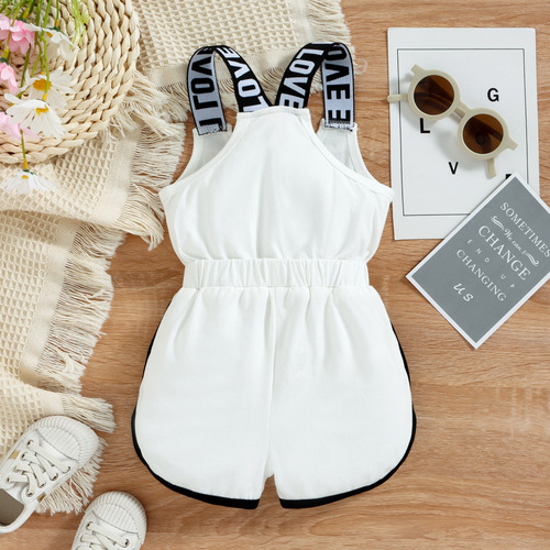 Cross-border children's clothing Amazon Instagram girl's letter print pull-on romper with spaghetti straps and bow tie romper dress
