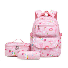 2023 New Elementary School Student Double Shoulder Bag Cartoon Print Middle School Student School Bag Girl Elementary School Student Three-Piece Double Shoulder Bag