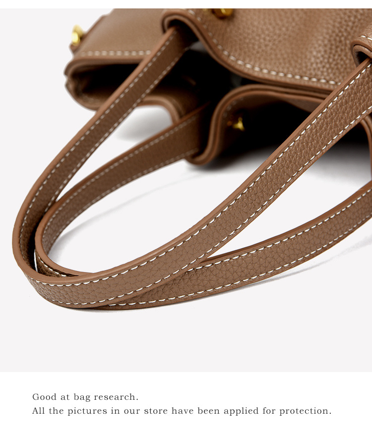 Women's Pu Leather Solid Color Basic Sewing Thread Bucket Zipper Shoulder Bag Handbag Crossbody Bag display picture 6