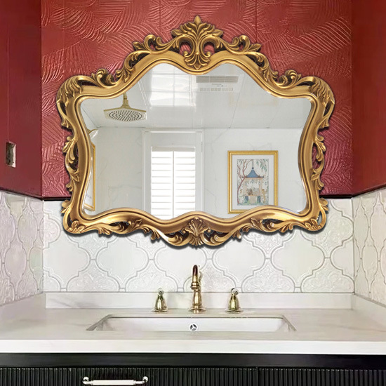 European Style French Style Retro Bathroom Mirror American Style Bathroom Mirror Wall Mounted Mirror Toilet Wall Carved Dressing Decorative Mirror
