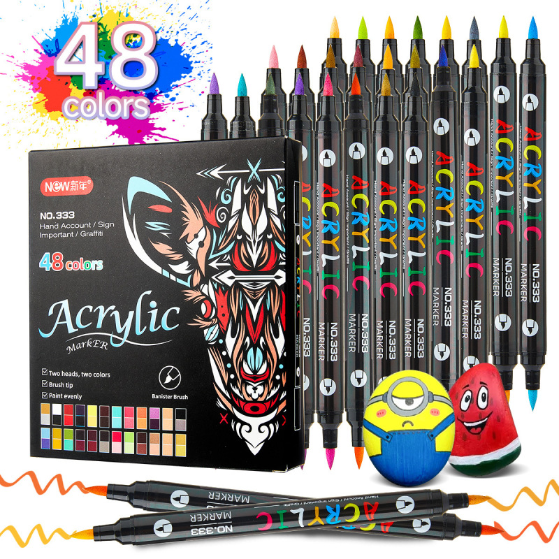Amazon 双頭 2 色アクリルマーカーペン学生速乾性クリエイティブ DIY ソフトヘッド落書き絵画水彩ペン|undefined