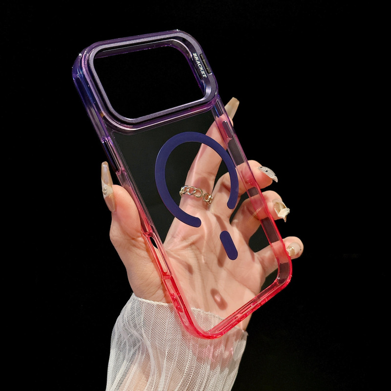 苹果17promax手机壳高透磁吸适用iPhone16镜头支架渐变色简约硬壳|undefined