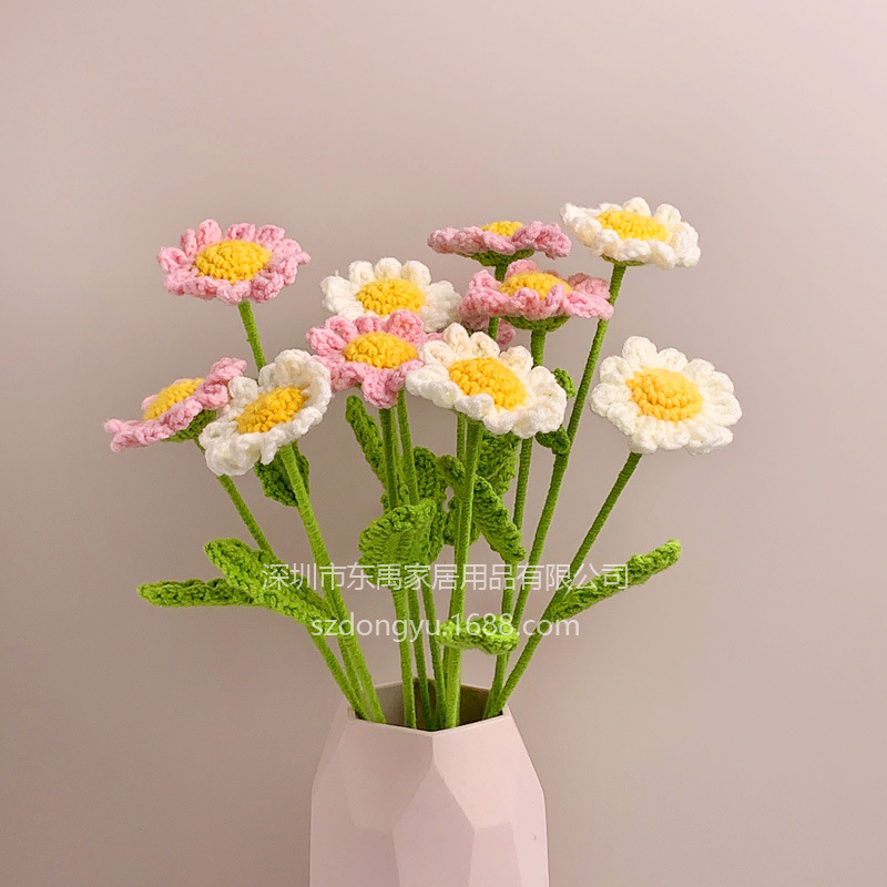 Margarita tejida a mano ramo de lana de manzanilla Flor de ganchillo flor artificial regalo para novia producto terminado