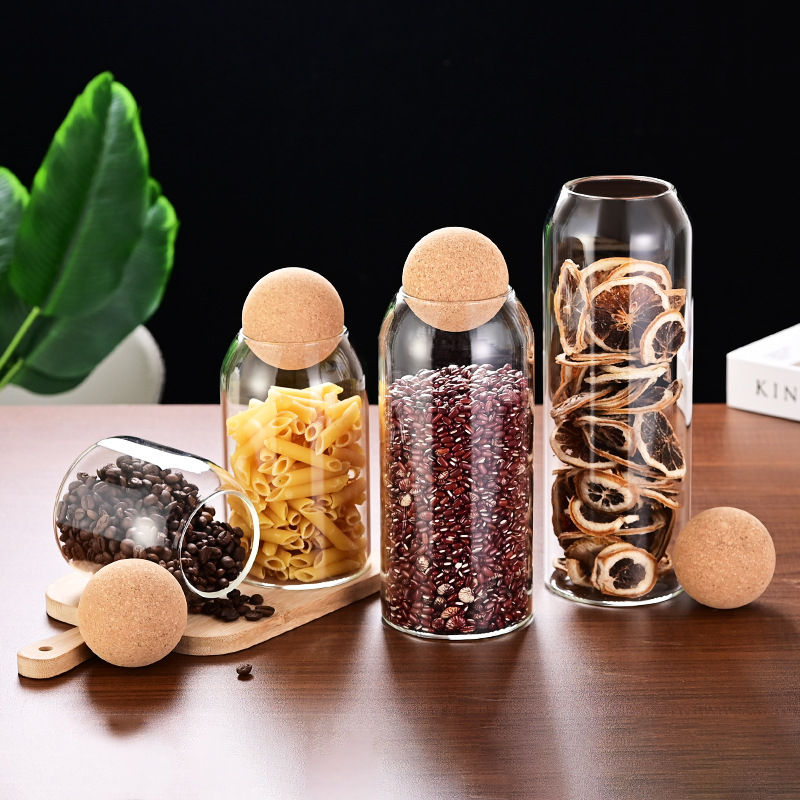Bola de corcho tarro de vidrio sellado tarro de cocina transparente botella de almacenamiento tarro granos tarro de café tarro de almacenamiento del hogar
