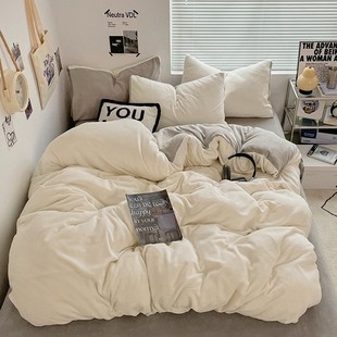 Class A milk velvet four-piece winter coral velvet dormitory bed sheet quilt cover student three-piece bedding 4