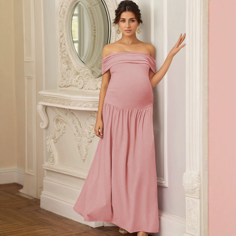 French-Style One-Shoulder High-Waisted A-Line Maternity Dress for Pregnancy Photoshoot and Party Dress Maternity Photoshoot French-Style One-Shoulder High-Waisted A-Line Maternity Dress for Pregnancy Photoshoot and Party Dress Maternity Photoshoot