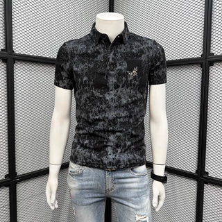 同款夏季满天星扎染短袖POLO衫男士时尚休闲潮流修身翻领半袖体恤