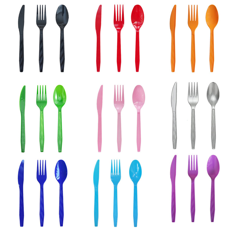 Spot Black Plastic Knife, Fork and Spoon Dark Blue Pink Halloween Decorations Gold Powder Disposable Tableware Party Set