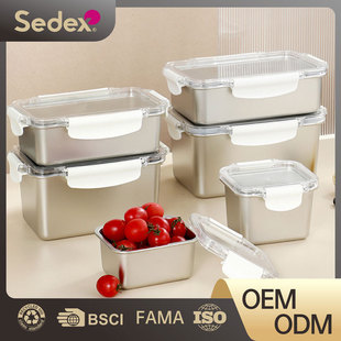 Cross-border special for 304 stainless steel fresh-keeping box buckle refrigerator storage box heating food grade microwave oven sealed box