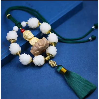 Rear Pendant, Car hanging - single-circle-golden-gourd-little-buddha-dark-green