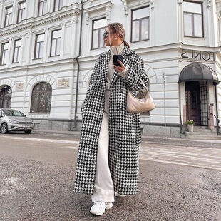R 33572 Houndstooth Long Coat ǧ�B���L�� �羳���R�d�W��