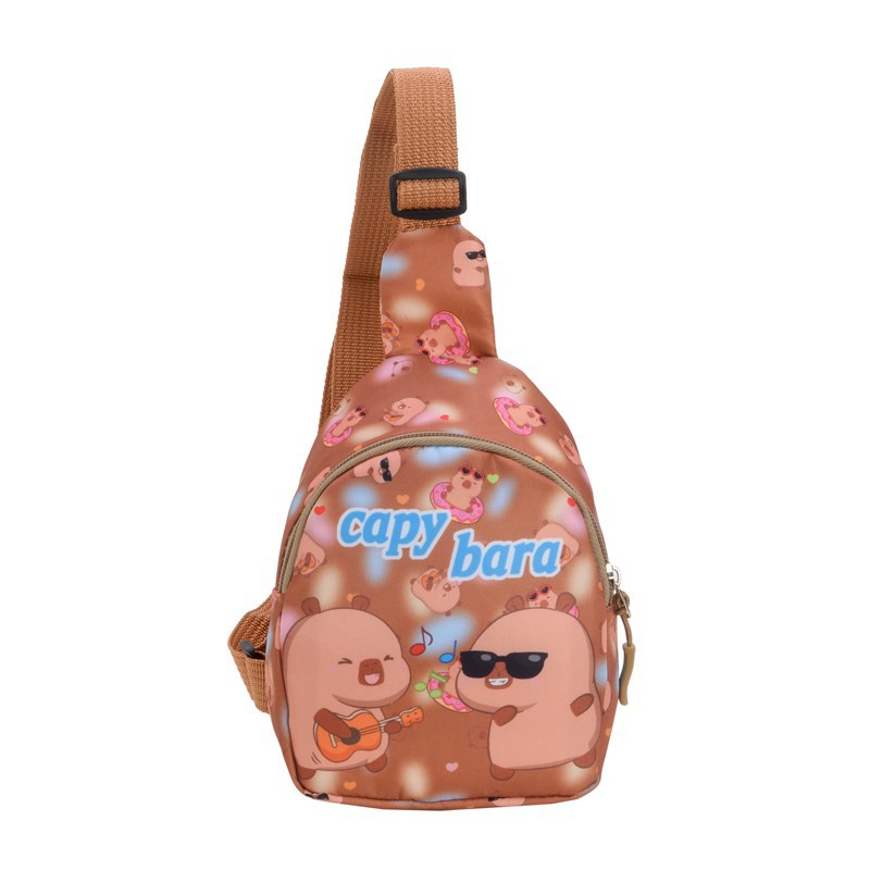 Bolso de pecho para niños y niñas lindos de dibujos animados, lindo y divertido bolso de mensajero para niños con estampado de Kapibala, nueva tendencia de monedero para niños