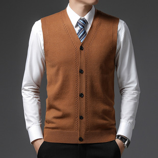 New Men's wool vest men's autumn and winter middle-aged and elderly blended casual V-neck knitted thickened cardigan men's wholesale delivery