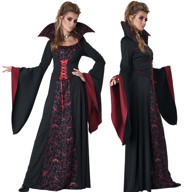 Halloween European And American Game Costumes Vampire Witch Zombie Costume Queen Long Dress Queen Queen Cos Cosplay Stage Performance_ecoleips.com