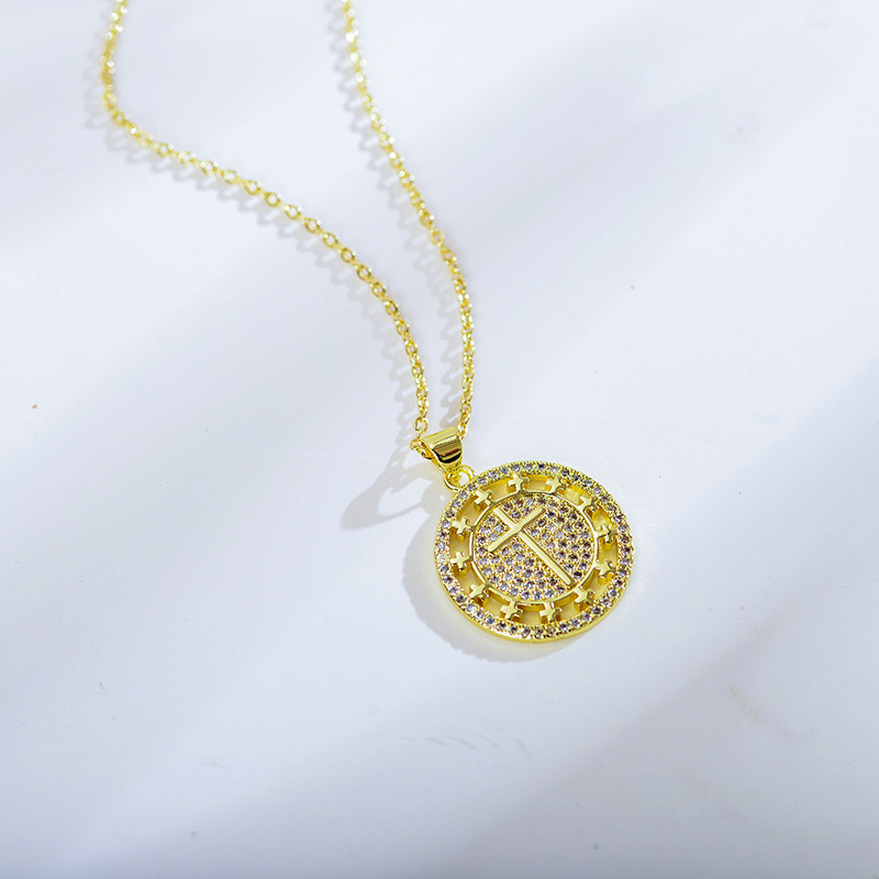 Simple Style Round Alloy Gold Plated Artificial Rhinestones Womenu0027S Pendant Necklace 1 Piece