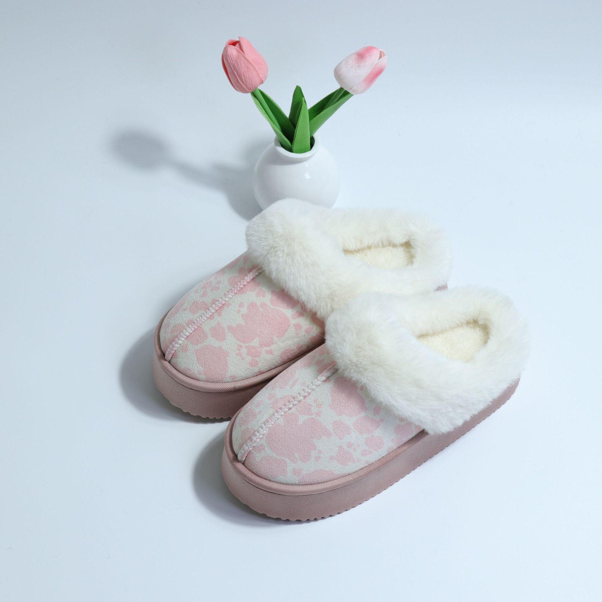 Zapatillas de algodón con estampado de leopardo de boca grande personalizadas de comercio exterior