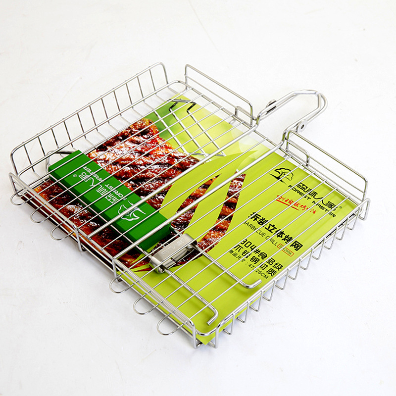 304 Stainless Steel Barbecue Grill Clip Multi-Layer Three-Dimensional Barbecue Rack Barbecue Basket Small Grilled Fish Net Removable Grill Net