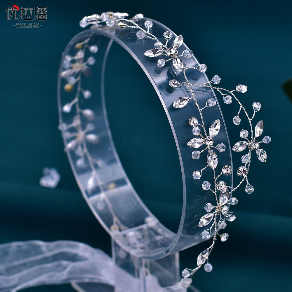 Yurapan HP142 estilo coreano tocado de novia de cristal diamante correa de pelo hecha a mano banda de pelo vestido de dama de honor accesorios de boda