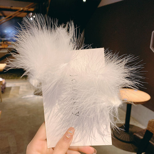 White Feather Duckbill Square Diamond Chain Hairpin New Elegant Trendy Cute Hair Accessory