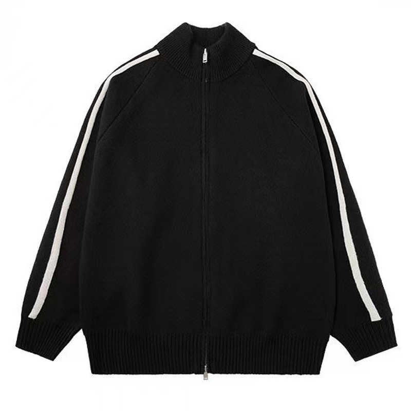 Explosiones transfronterizas de tamaño grande europeo a rayas cardigan jersey suéter chaqueta de hombre con cremallera fábrica de cuello vertical al por mayor