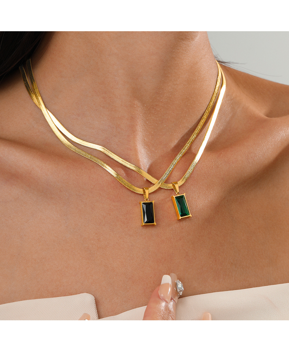 Fashion Square Stainless Steel Titanium Steel Plating Inlay Crystal Pendant Necklace 1 Piece