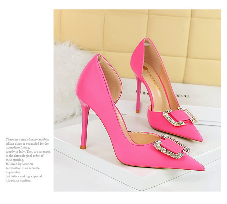 Slim side hollowed-out high heels for women slim heels super high heels rhinestone buckle single shoes_voghion.com