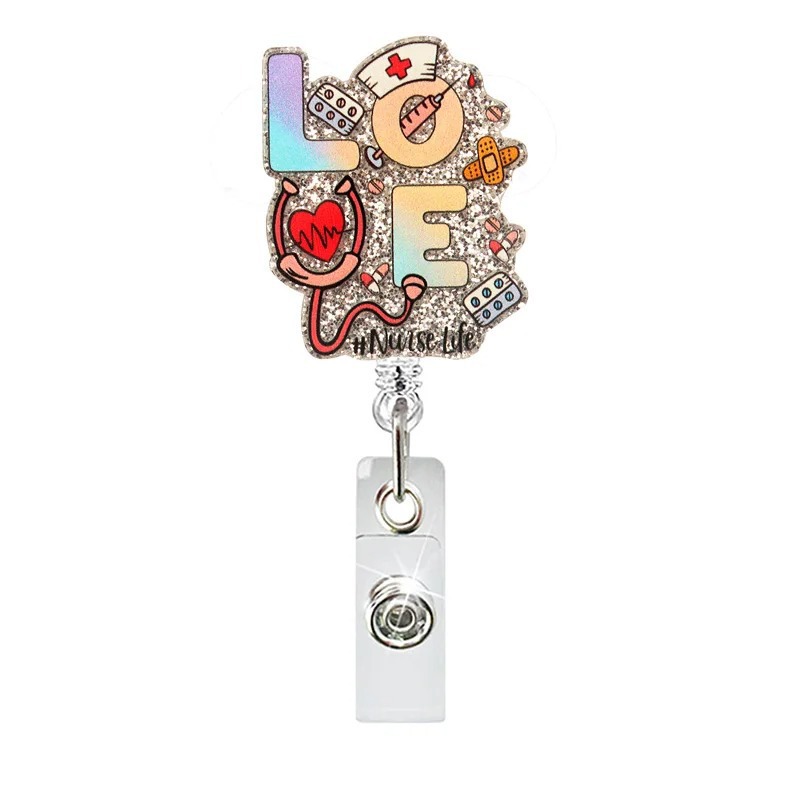 Etiqueta de etiqueta de venta caliente transfronteriza en lugar de acrílico divertido brillo clip de insignia telescópico hebilla de identificación hebilla fácil de tirar