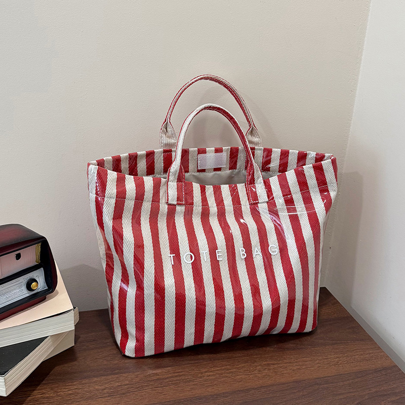 Cross-Border Textured Tote Bag 2026 Spring New Women's Bag Striped Color-Blocking Handbag Transparent Large-Capacity Jelly Bag