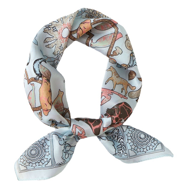 Bufanda de seda vintage animal print pequeña bufanda cuadrada delgada primavera nueva bufanda de Corea del Sur bufanda decorativa azafata