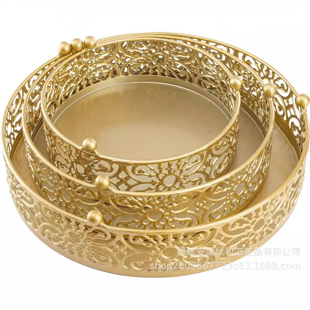 Bodas europeas creativas doradas dulces bandeja de hierro forjado plato de pastel de una sola capa estante de pastel bandeja de frutas platos de bocadillos