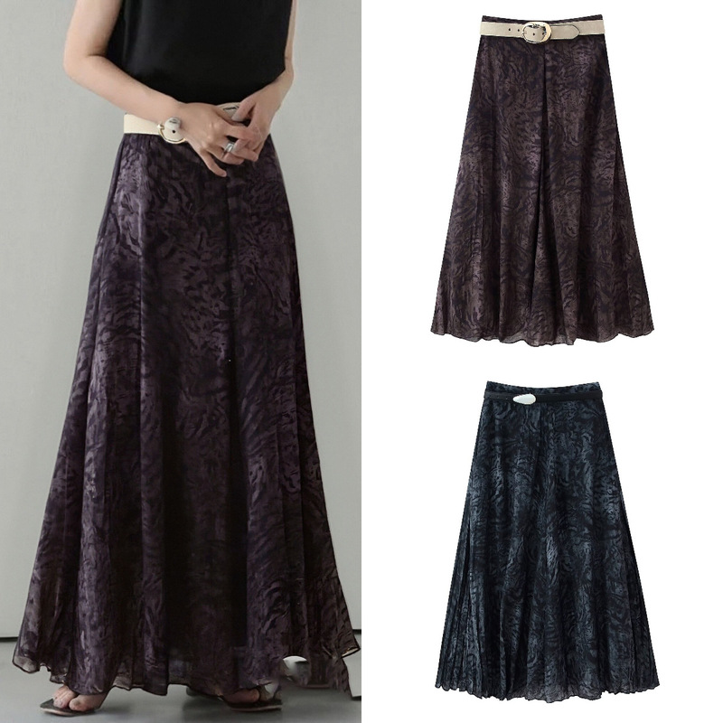 Za Cross-Border Export Spot European and American Style Women's Summer New Fashion Versatile Belt Printed Midi Skirt