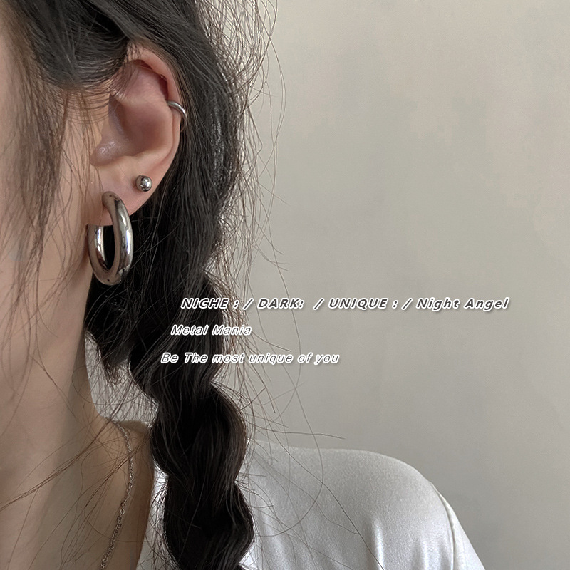 美伢同款大耳圈歐美鈦鋼加粗耳環情侶港風個性簡約圓圈光面耳飾
