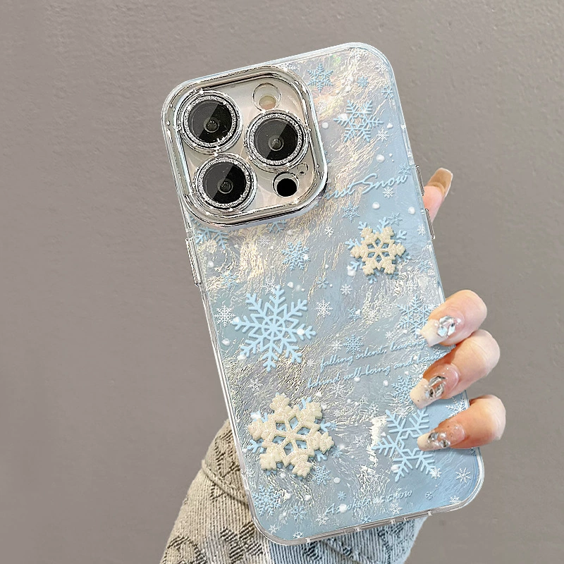 Apple, compatible doll, iPhone13, phone case, lens, with snowflakes, high-quality style, 17promax, fall protection