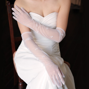 Wg170 Super Fairy White Bow Bridal Wedding Gloves Long Elegant Wedding Dress Dinner Accessories Wholesale