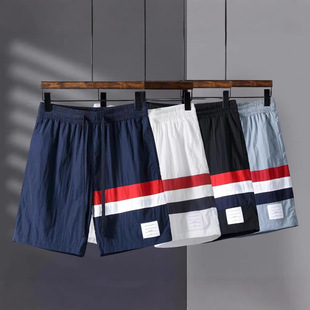Tb Men's Summer Splicing Three-Color Red, White and Blue Drawstring Nylon Casual Couple Quick-Drying Beach Shorts Wholesale Sports Pants