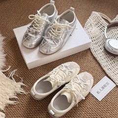 2025秋季内增高5cm芭蕾德训鞋女软皮韩版风玛丽珍银色单鞋休闲鞋