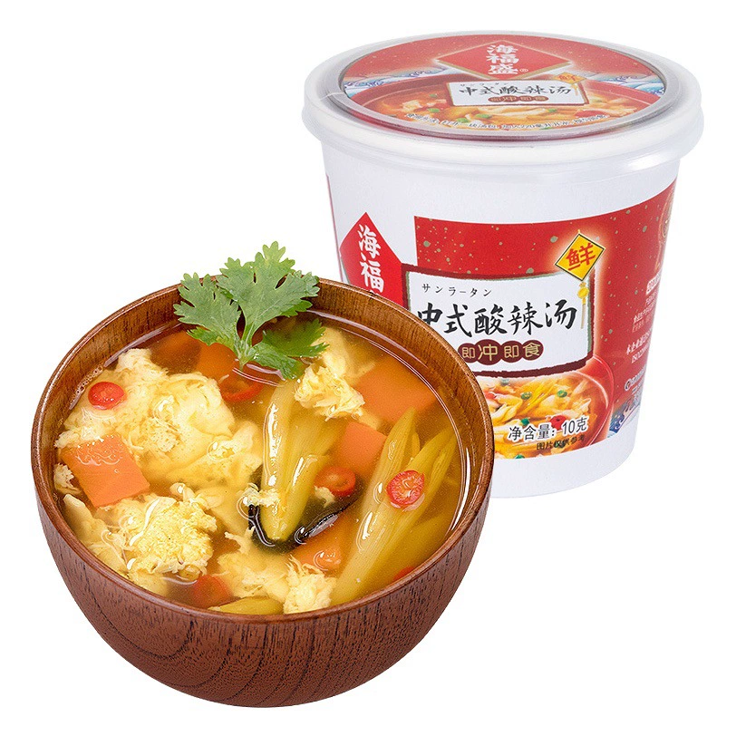 Суп быстрого приготовления Haifusheng Hot Soup FD, сублимированный, в упаковке 12 стаканов, не требующий варки, готовый к употреблению, со вкусом гибискуса и свежих овощей