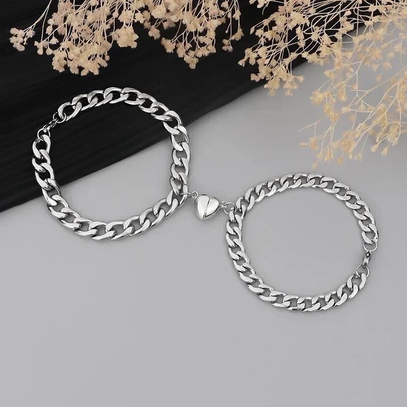 Cuban Heart Bracelet Men's Ins Niche Design Heart-To-Heart Magnet Bestie Couple Bracelet Bracelet Bracelet